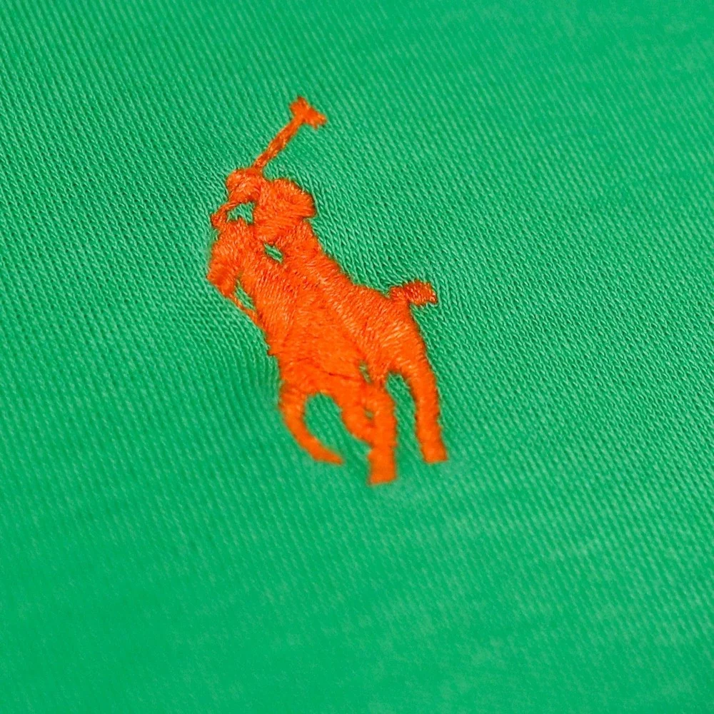Polo Ralph Lauren Polo Shirt Mens Medium Green Pima Soft Touch Orange Pony Logo